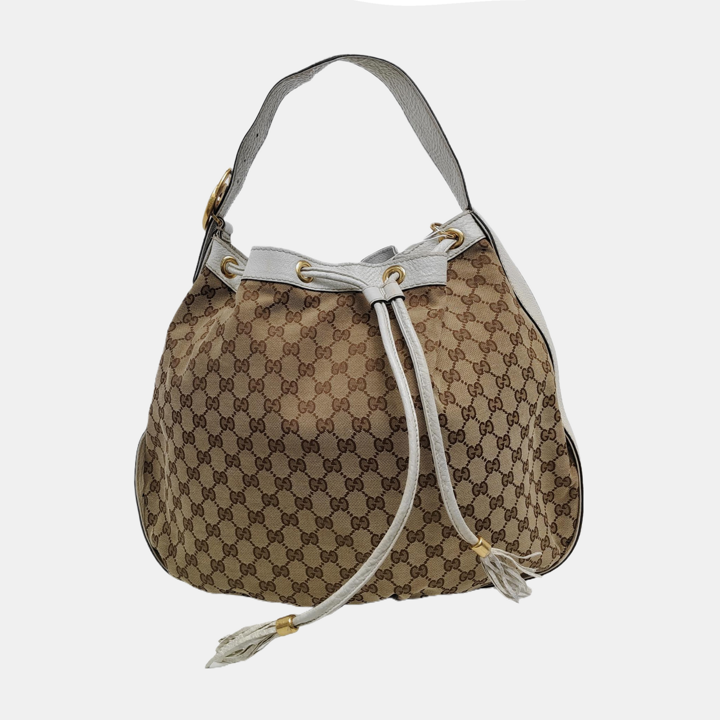 GUCCI Interlocking G Brown Canvas Fringe Shoulder Bag Tote Golden hardware-(SKU)-946676111