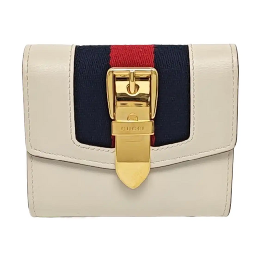 GUCCI Sylvie White Cowhide Striped Strap Serbian Wallet Golden hardware-(SKU)-954989846