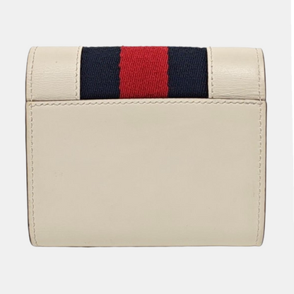 GUCCI Sylvie White Cowhide Striped Strap Serbian Wallet Golden hardware-(SKU)-954989846