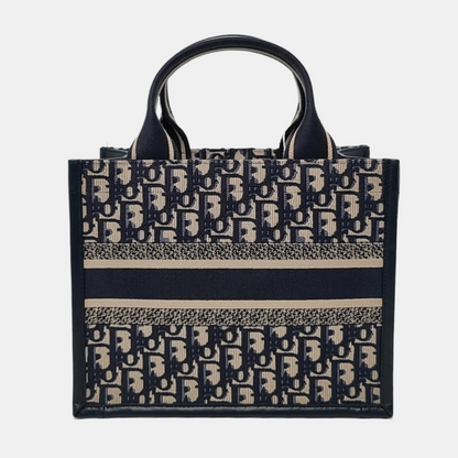 DIOR Book Tote Small Blue Canvas Monogram Embroidered Crossbody Shoulder Bag Handbag Tote Bag Golden Hardware Removable Strap Accessories Included-(SKU)-955313336