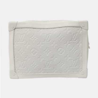 LOUIS VUITTON SOFT TRUNK White Cowhide Monogram Embossed Crossbody Bag Handbag Shoulder Bag White Hardware-(SKU)-955121168