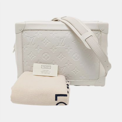 LOUIS VUITTON SOFT TRUNK White Cowhide Monogram Embossed Crossbody Bag Handbag Shoulder Bag White Hardware-(SKU)-955121168