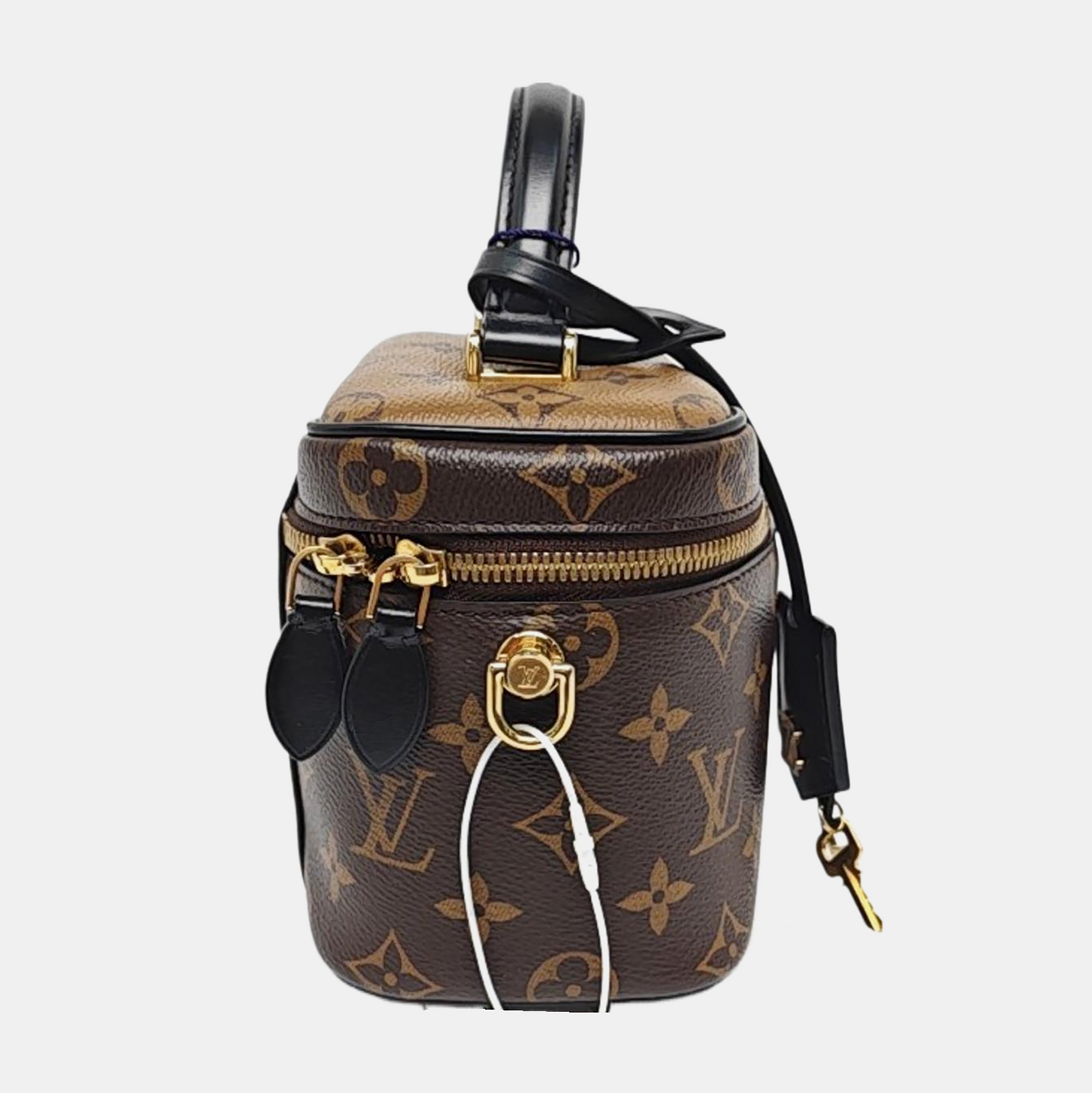 LOUIS VUITTON VANITY CHAIN POUCH Small Brown Coated Canvas Monogram Vernis Cosmetic Bag Shoulder Bag Crossbody Bag Handbag Gold Hardware Removable Shoulder Strap-(SKU)-955510928