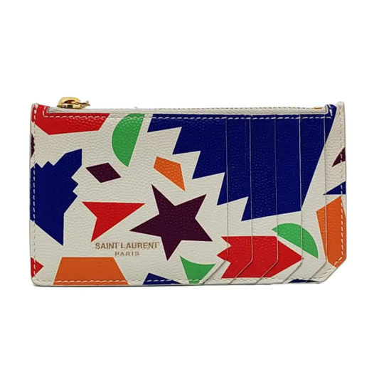 YSL White Leather Printed Card Holder Golden hardware-(SKU)-955513044