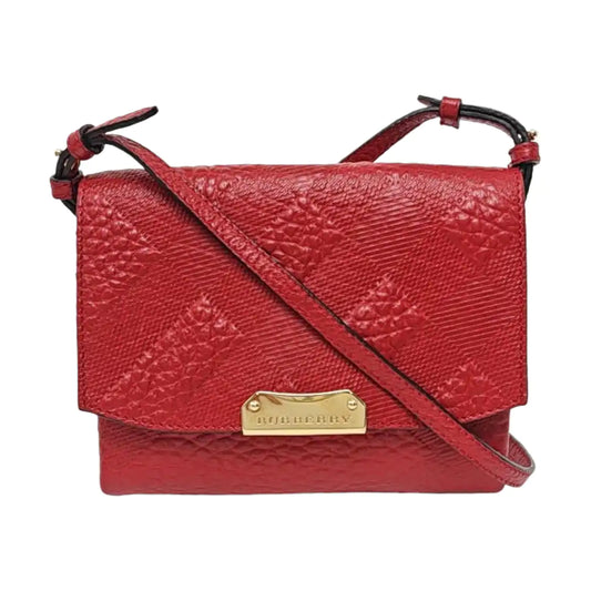 BURBERRY Langley Red Calfskin Embossed Crossbody Bag Golden hardware Removable shoulder strap-(SKU)-954742454
