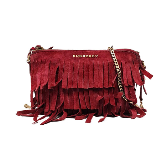 BURBERRY Plum Velvet Leather Fringe Single Shoulder Bag Crossbody Bag Silver Hardware Removable shoulder strap-(SKU)-955725239