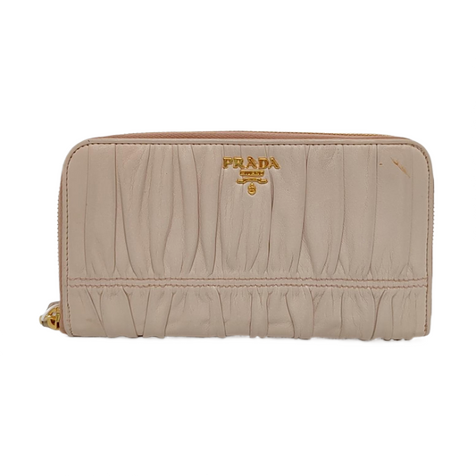 PRADA Beige Lamb Leather Quilted Wallet Golden hardware-(SKU)-955711788