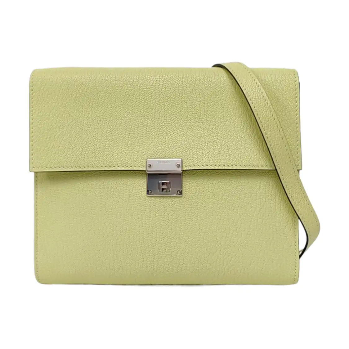 HERMÈS Clic 16 Absinthe green Chèvre Mysore leather Clic 16 bag crossbody bag with handle, silver hardware, U, removable shoulder strap-(SKU)-955630139