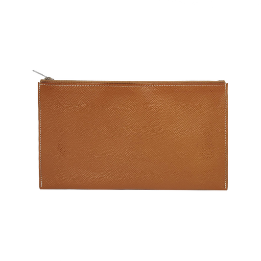 HERMÈS Atout Gold BrownEpsom牛皮手拿包 Silver Hardware Astamp-(SKU)-948732539