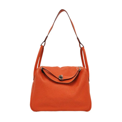 HERMÈS Lindy 34 Hermes Orange Clemence Leather Lindy Bag Crossbody Bag Handbag Silver Hardware X Engraving-(SKU)-955680085