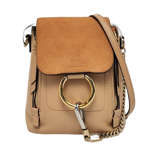 Chloé Faye mini Khaki Cowhide Single Shoulder Bag Backpack Golden hardware shoulder straps-(SKU)-955720331