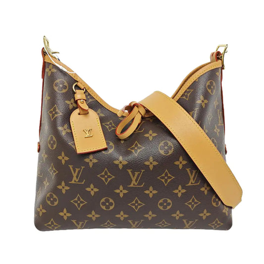 LOUIS VUITTON CARRYALL Small Brown Coated Canvas Monogram Single Shoulder Bag Handbag with Detachable Strap and Pockets-(SKU)-955879752