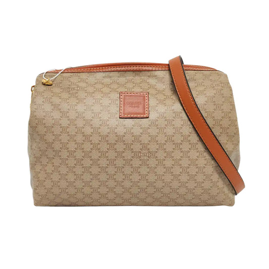 CELINE Khaki Coated Canvas Triumph Clutch Golden hardware-(SKU)-955736593