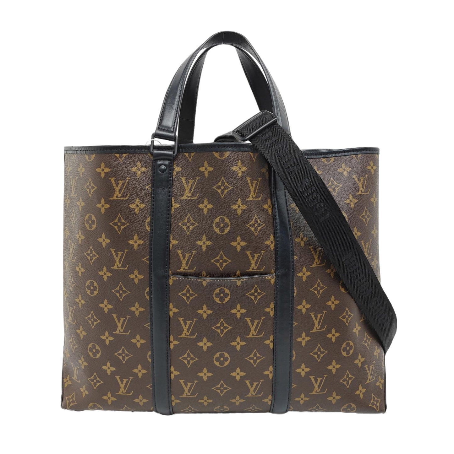 LOUIS VUITTON WEEK-END Large Size Brown Coated Canvas Monogram Single Shoulder Bag Handbag Black Hardware Removable Shoulder Strap-(SKU)-955520114