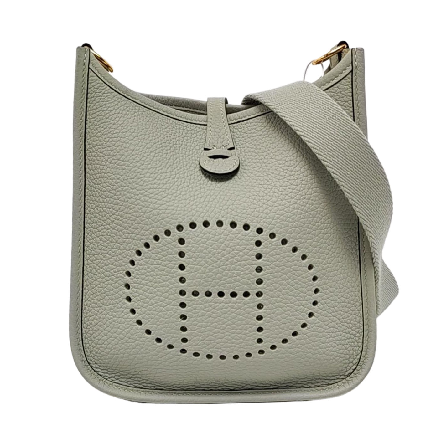 HERMÈS Evelyne TPM Ice Grey Clemence Leather Openwork Evelyne Shoulder Bag Tote Bag Golden Hardware B Stamp Removable Strap Accessories Complete-(SKU)-955859710