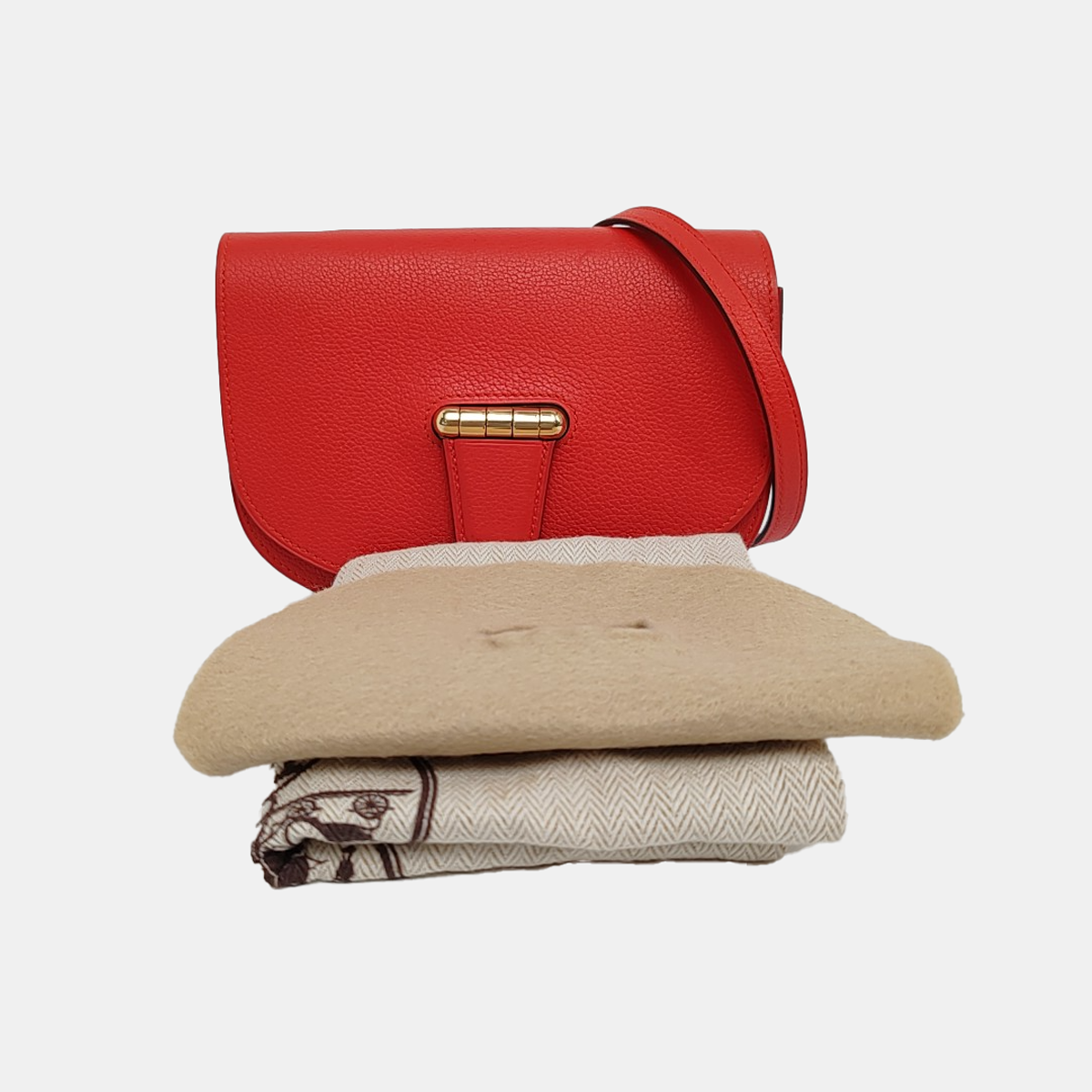 HERMÈS Convoyeur Mini Tomato Red Evercolor Leather Shoulder Bag with Detachable Strap, Silver Hardware, X, Detachable Strap-(SKU)-955932809