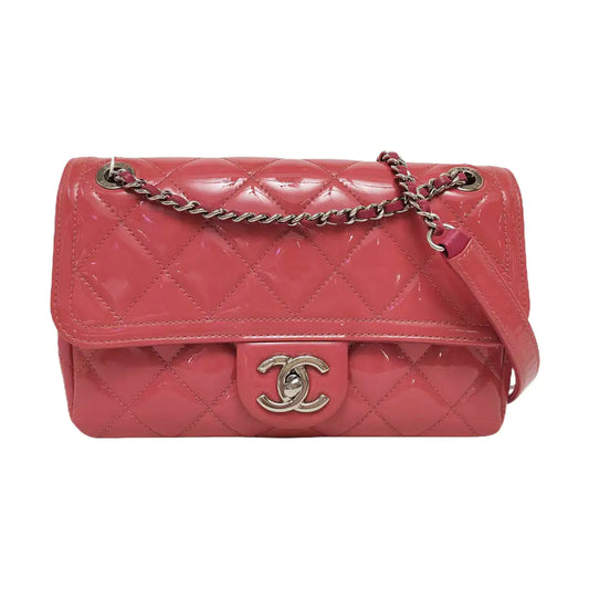 CHANEL CLASSIC FLAP Pink Patent Leather Quilted Shoulder Bag Tote Crossbody with Detachable Strap-(SKU)-955718315