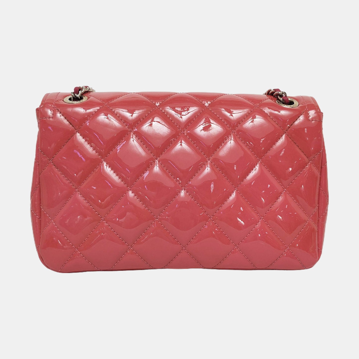 CHANEL CLASSIC FLAP Pink Patent Leather Quilted Shoulder Bag Tote Crossbody with Detachable Strap-(SKU)-955718315