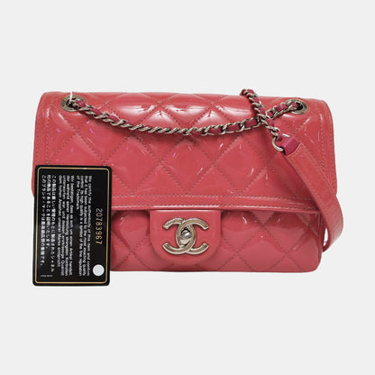 CHANEL CLASSIC FLAP Pink Patent Leather Quilted Shoulder Bag Tote Crossbody with Detachable Strap-(SKU)-955718315