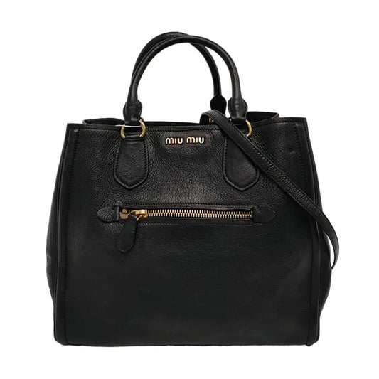 Miu Miu Tote bag Black Cowhide Textured Single Shoulder Bag Tote Golden hardware Removable shoulder strap-(SKU)-955830473