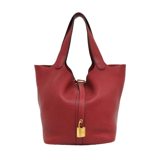 HERMÈS Picotin Lock 22 Pomegranate Red Clemence Leather Picotin Lock Handbag Gold Hardware Y Engraved-(SKU)-955861432