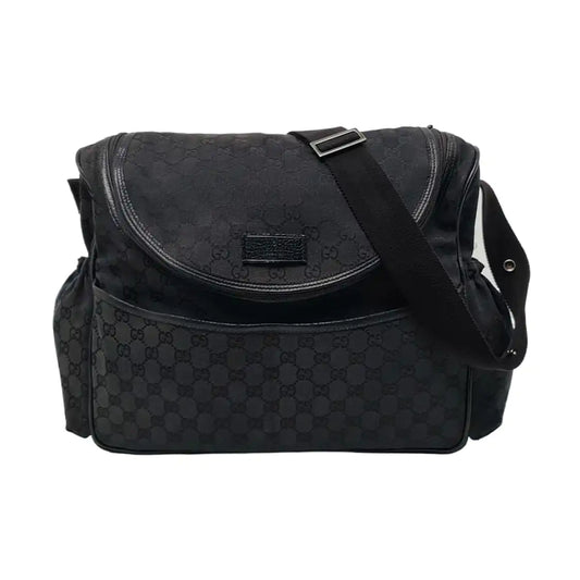 GUCCI Black Canvas Monogrammed Crossbody Shoulder Bag Silver Hardware-(SKU)-956075743