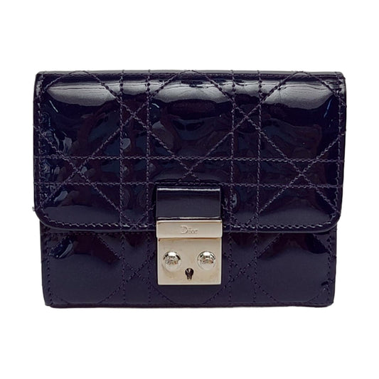 DIOR Rendez-Vous Purple Patent Leather Weave Pattern Jacquard Wallet Silver Hardware Complete Accessories-(SKU)-956063530