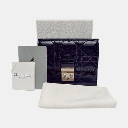DIOR Rendez-Vous Purple Patent Leather Weave Pattern Jacquard Wallet Silver Hardware Complete Accessories-(SKU)-956063530