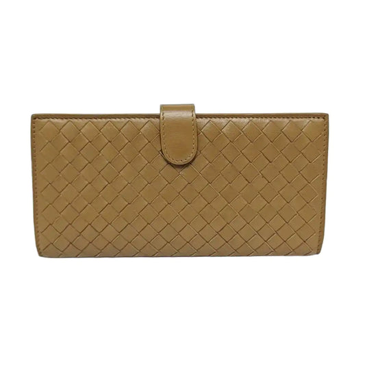 BOTTEGA VENETA Brown Lamb Skin Braided Wallet Black hardware-(SKU)-956008487