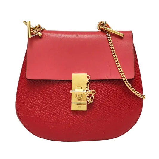 Chloé Drew Medium size Red Cowhide Piggy Bag Single Shoulder Bag Sling Golden hardware-(SKU)-955862500