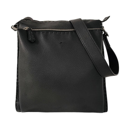 FENDI Black Cowhide Single Shoulder Bag Crossbody Bag Silver Hardware-(SKU)-940042749