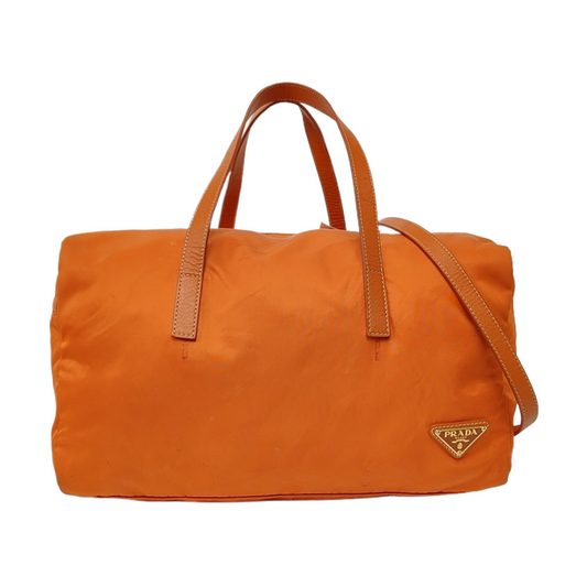 PRADA Tote bag Orange Nylon Logo Crossbody Bag Handbag Single Shoulder Bag Golden hardware Removable shoulder strap-(SKU)-955823365