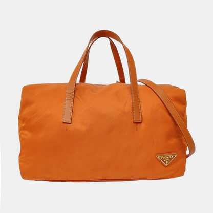 PRADA Tote bag Orange Nylon Logo Crossbody Bag Handbag Single Shoulder Bag Golden hardware Removable shoulder strap-(SKU)-955823365