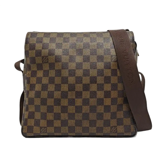 LOUIS VUITTON NAVIGLIO Brown Coated Canvas Checkered Single Shoulder Bag Crossbody Gold Brown Hardware-(SKU)-956274332