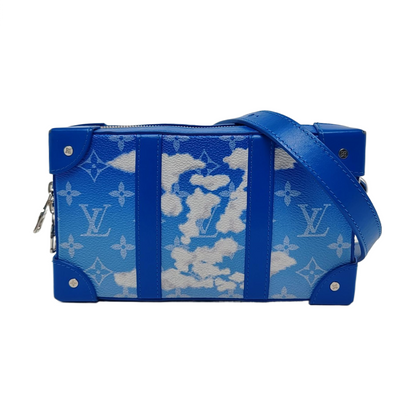 LOUIS VUITTON WALLET TRUNK Blue Coated Canvas Monogram Printed Sling Bag Handbag Single Shoulder Bag Silver Hardware Removable Strap-(SKU)-956381816