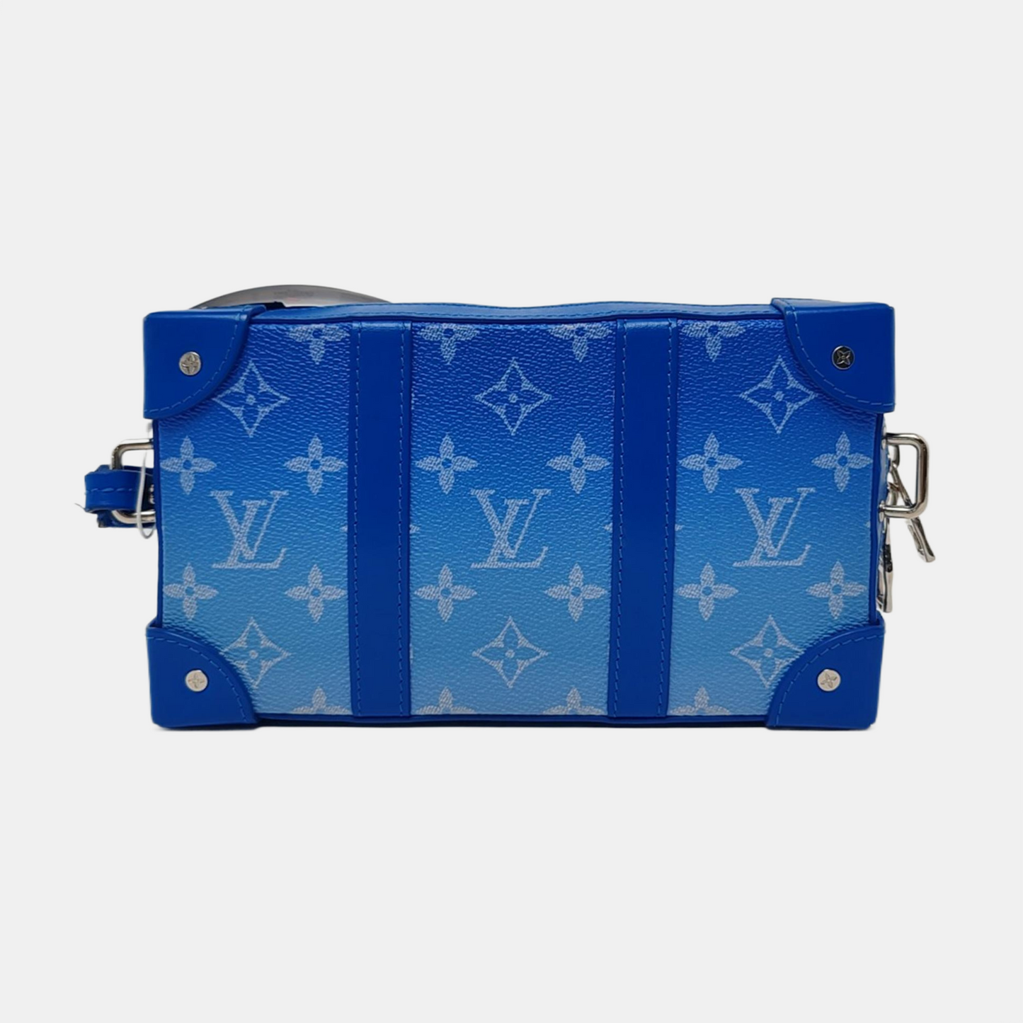 LOUIS VUITTON WALLET TRUNK Blue Coated Canvas Monogram Printed Sling Bag Handbag Single Shoulder Bag Silver Hardware Removable Strap-(SKU)-956381816