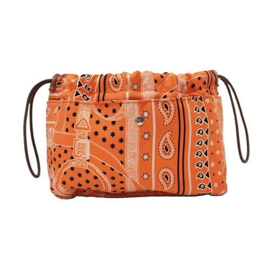 HERMÈS Fourbi 20 Orange Satin Printed Clutch Silver Hardware Tstamp-(SKU)-955960745