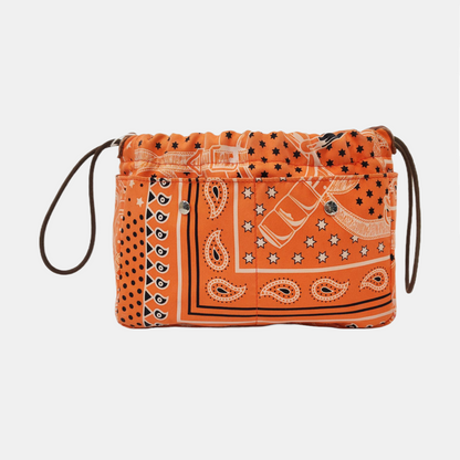 HERMÈS Fourbi 20 Orange Satin Printed Clutch Silver Hardware Tstamp-(SKU)-955960745