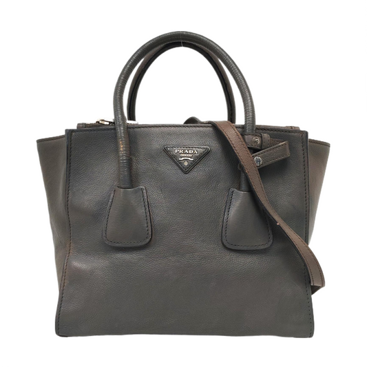 PRADA Tote bag Elephant Gray Cowhide Logo Crossbody Bag Shoulder Bag Single Shoulder Bag Silver Hardware Removable shoulder strap-(SKU)-956018921