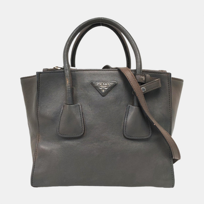 PRADA Tote bag Elephant Gray Cowhide Logo Crossbody Bag Shoulder Bag Single Shoulder Bag Silver Hardware Removable shoulder strap-(SKU)-956018921