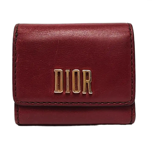 DIOR Burgundy Calfskin Leather Wallet Golden hardware-(SKU)-956370493