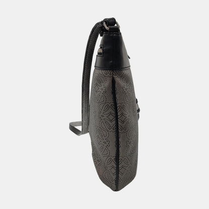 LOEWE Dark Grey Coated Canvas Printed Crossbody Bag Shoulder Bag Silver Hardware Removable shoulder strap-(SKU)-956152838