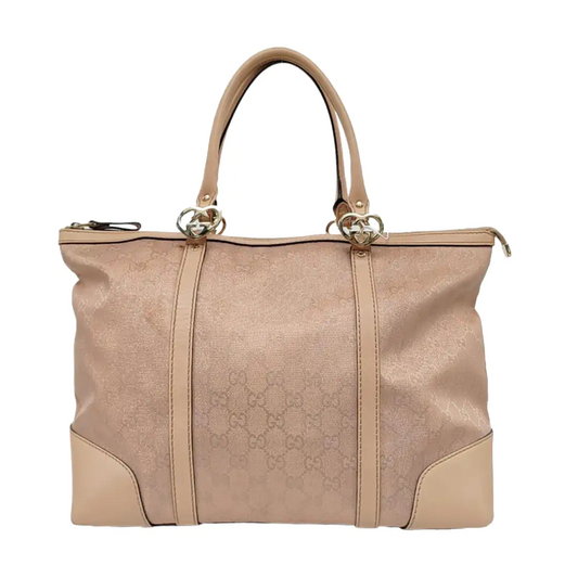 GUCCI Tote bag Large size Pink Canvas Monogrammed Tote Bag Single Shoulder Bag Golden hardware-(SKU)-956342457