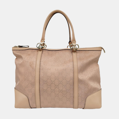 GUCCI Tote bag Large size Pink Canvas Monogrammed Tote Bag Single Shoulder Bag Golden hardware-(SKU)-956342457