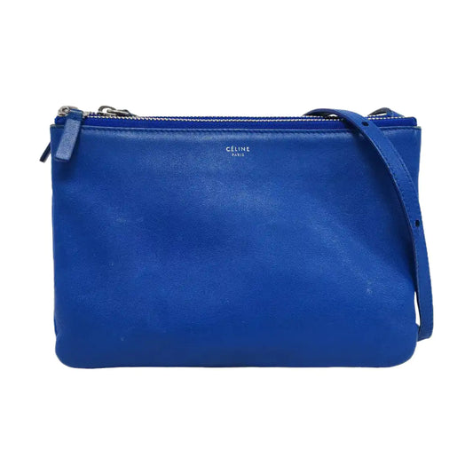 CELINE TRIO Small size Blue Lamb Leather Single Shoulder Bag Crossbody Bag Silver Hardware-(SKU)-956504189