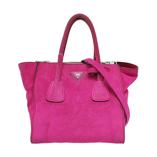 PRADA Pink Suede Logo Single Shoulder Bag Crossbody Tote Silver Hardware Removable shoulder strap-(SKU)-956356987