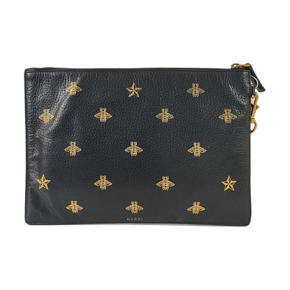 GUCCI Bee Web  Black Cowhide Printed Bee Handbag Handbag Crossbody Golden hardware-(SKU)-949397930