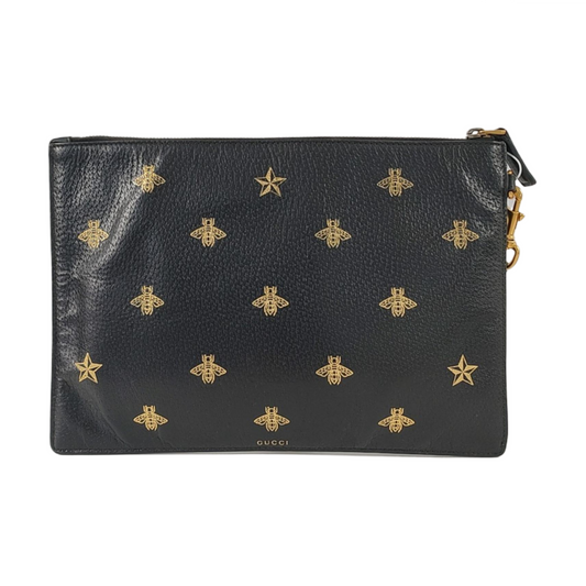 GUCCI Bee Web  Black Cowhide Printed Bee Handbag Handbag Crossbody Golden hardware-(SKU)-949397930