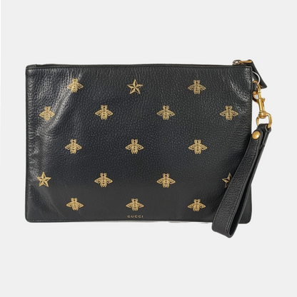 GUCCI Bee Web  Black Cowhide Printed Bee Handbag Handbag Crossbody Golden hardware-(SKU)-949397930