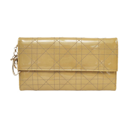 DIOR Lady Dior Light Yellow Lacquered Leather Wicker Pattern Stitched Wallet Golden hardware-(SKU)-956498734